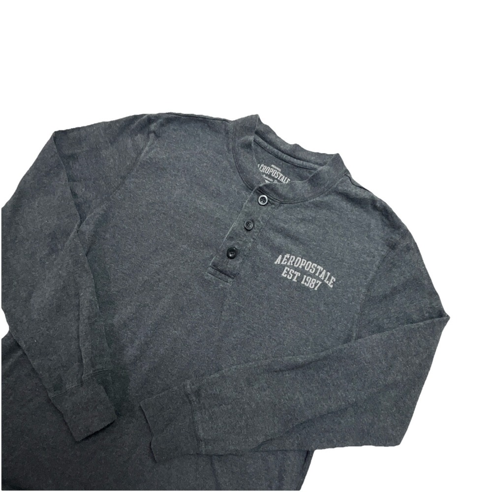 Aeropostale Men's Authentic Fit Gray Long Sleeve Button-Up Shirt Cotton M